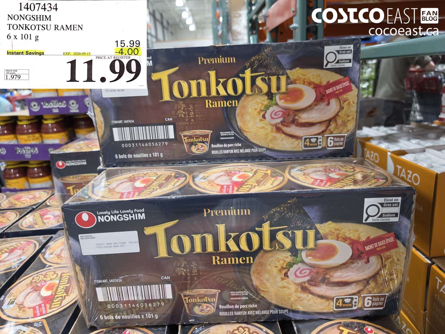 1407434 NONGSHIM TONKOTSU RAMEN 6 X 101 G ($4.00 INSTANT SAVINGS EXPIRES ON 2026-09-13) $11.99