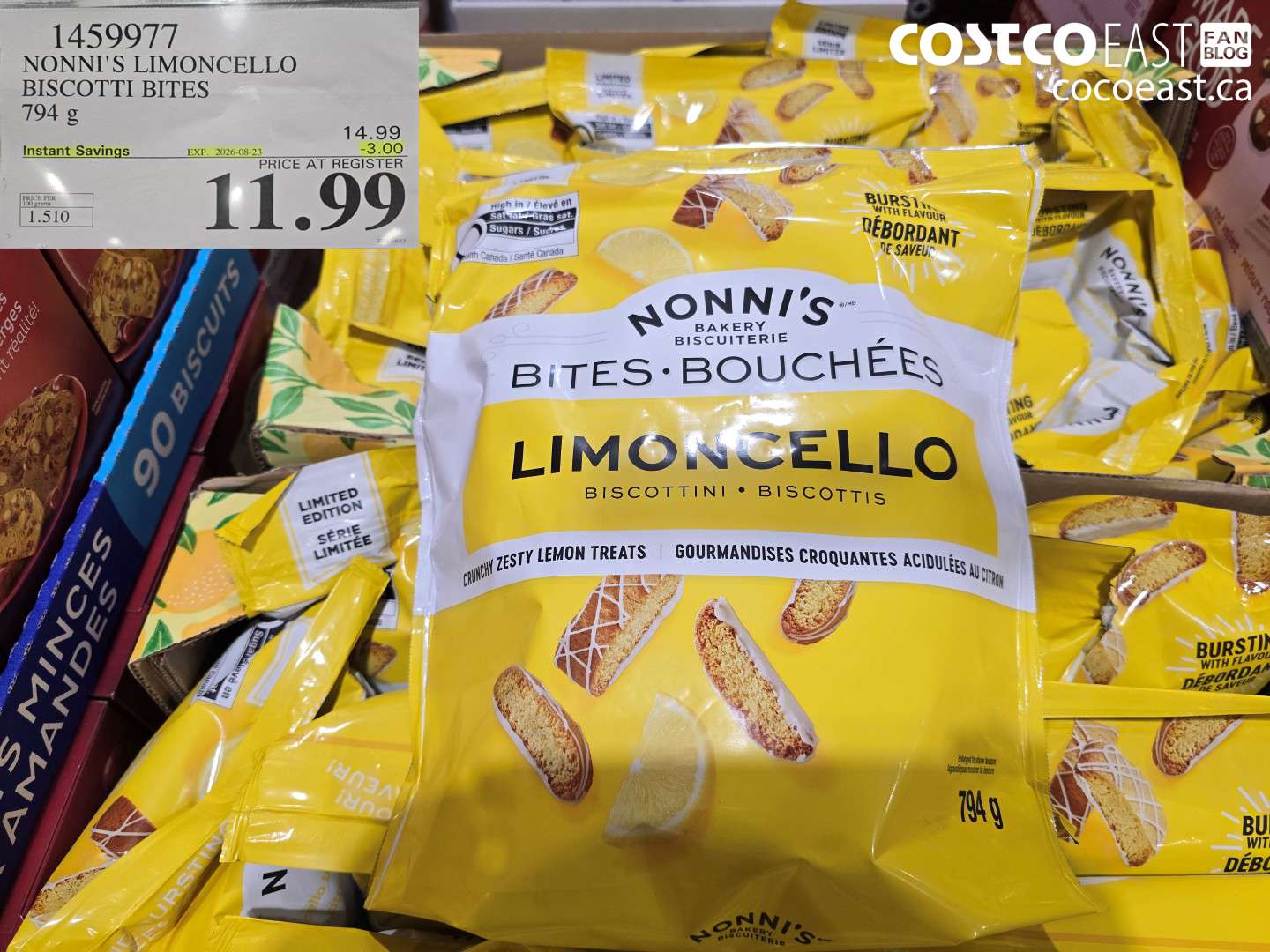 1459977 NONNI'S LIMONCELLO BISCOTTI BITES 794 G ($3.00 INSTANT SAVINGS EXPIRES ON 2026-08-23) $11.99