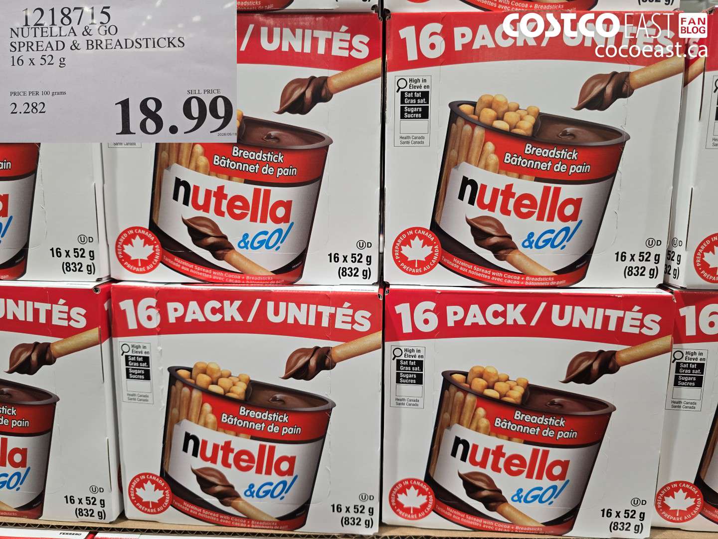 1218715 NUTELLA & GO SPREAD & BREADSTICKS 16 X 52 G $18.99