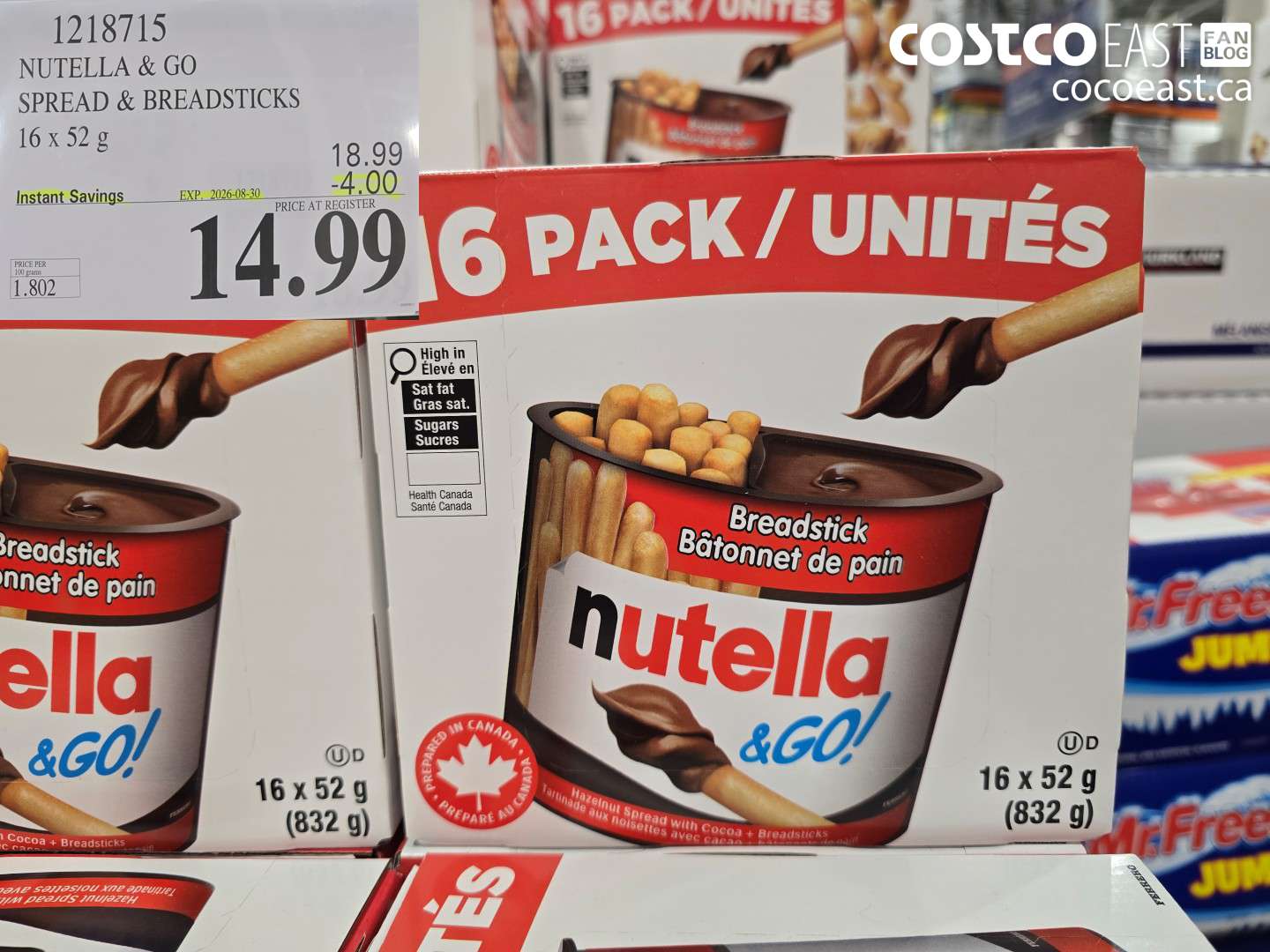 1218715 NUTELLA & GO SPREAD & BREADSTICKS 16 X 52 G ($4.00 INSTANT SAVINGS EXPIRES ON 2026-08-30) $14.99