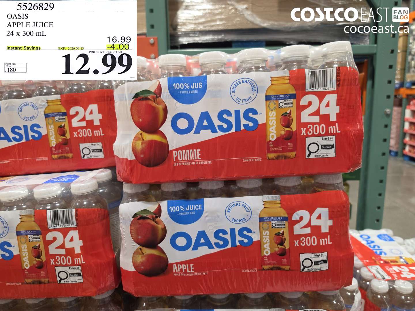 5526829 OASIS APPLE JUICE 24 X 300 ML ($4.00 INSTANT SAVINGS EXPIRES ON 2026-09-13) $12.99