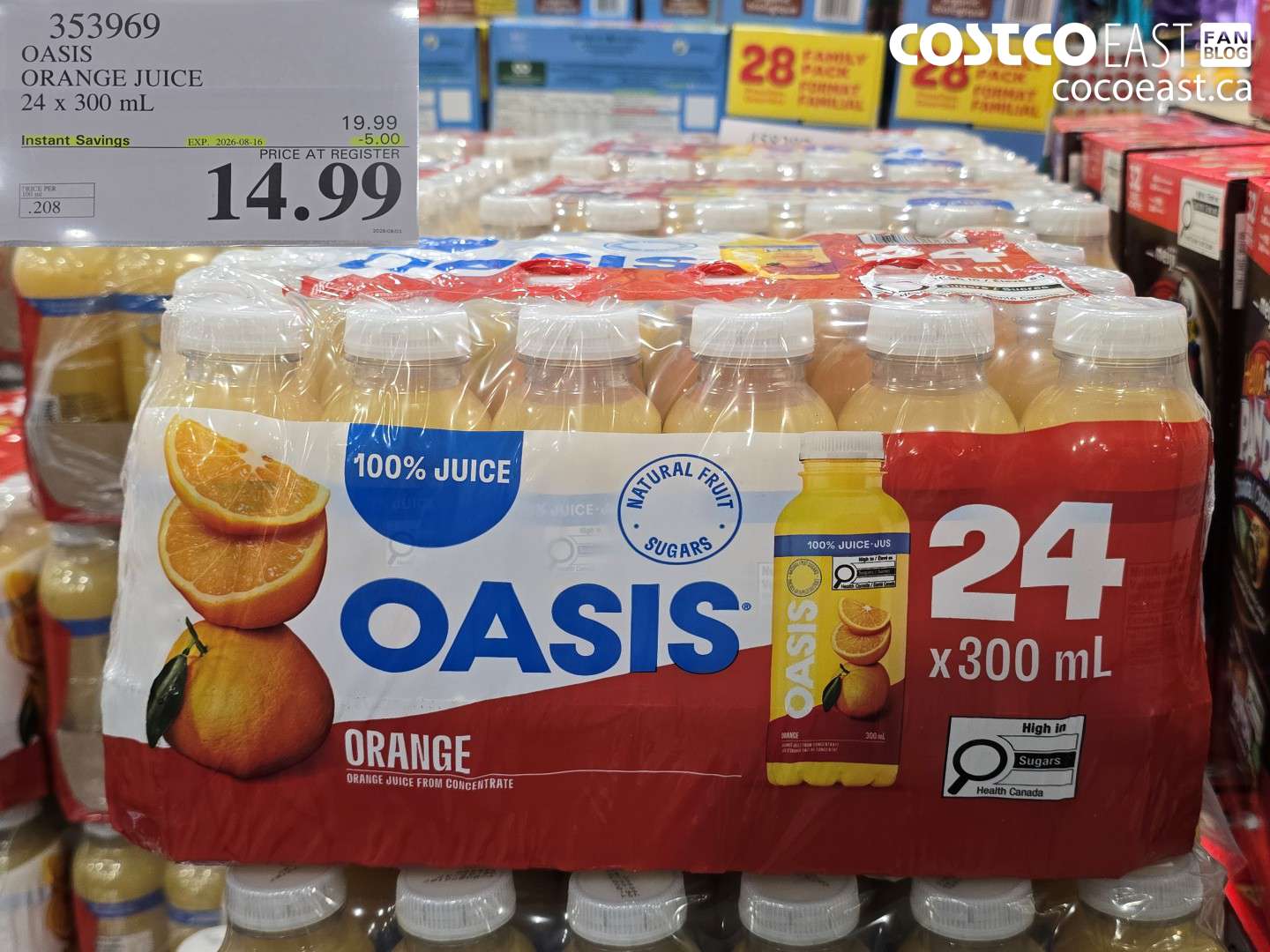 353969 OASIS ORANGE JUICE 24 X 300 ML ($5.00 INSTANT SAVINGS EXPIRES ON 2026-08-16) $14.99