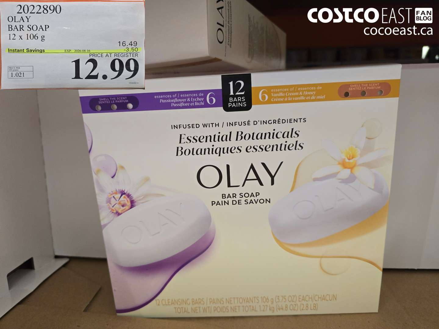 2022890 OLAY BAR SOAP 12 X 106 G ($3.50 INSTANT SAVINGS EXPIRES ON 2026-08-16) $12.99