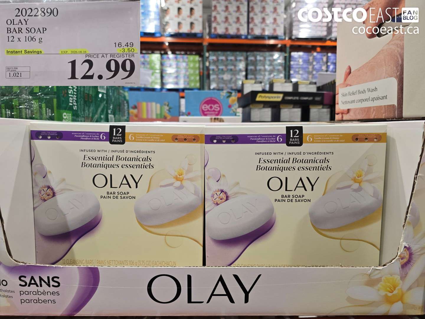 2022890 OLAY BAR SOAP 12 X 106 G ($3.50 INSTANT SAVINGS EXPIRES ON 2026-08-16) $12.99