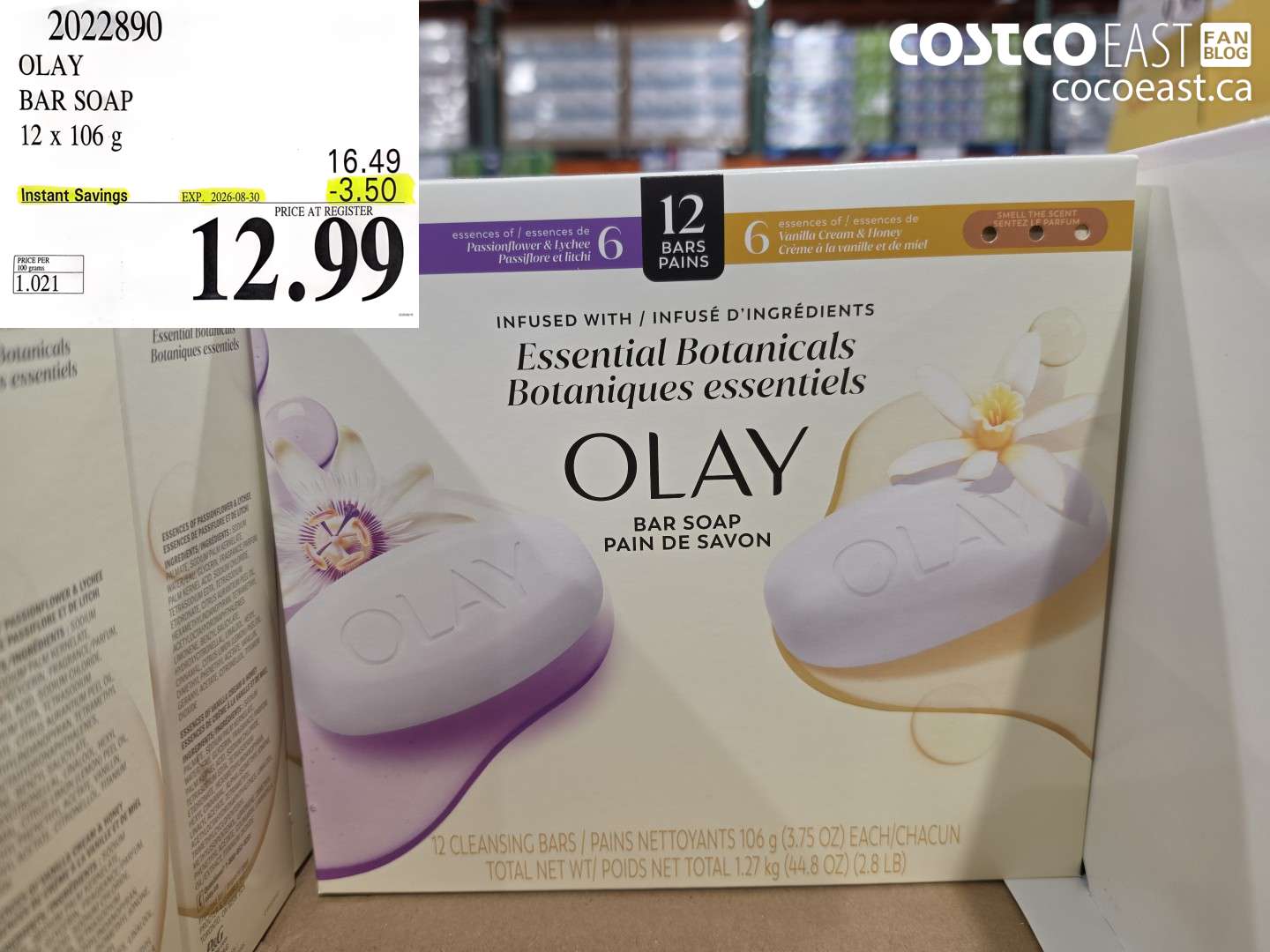 2022890 OLAY BAR SOAP 12 X 106 G ($3.50 INSTANT SAVINGS EXPIRES ON 2026-08-30) $12.99