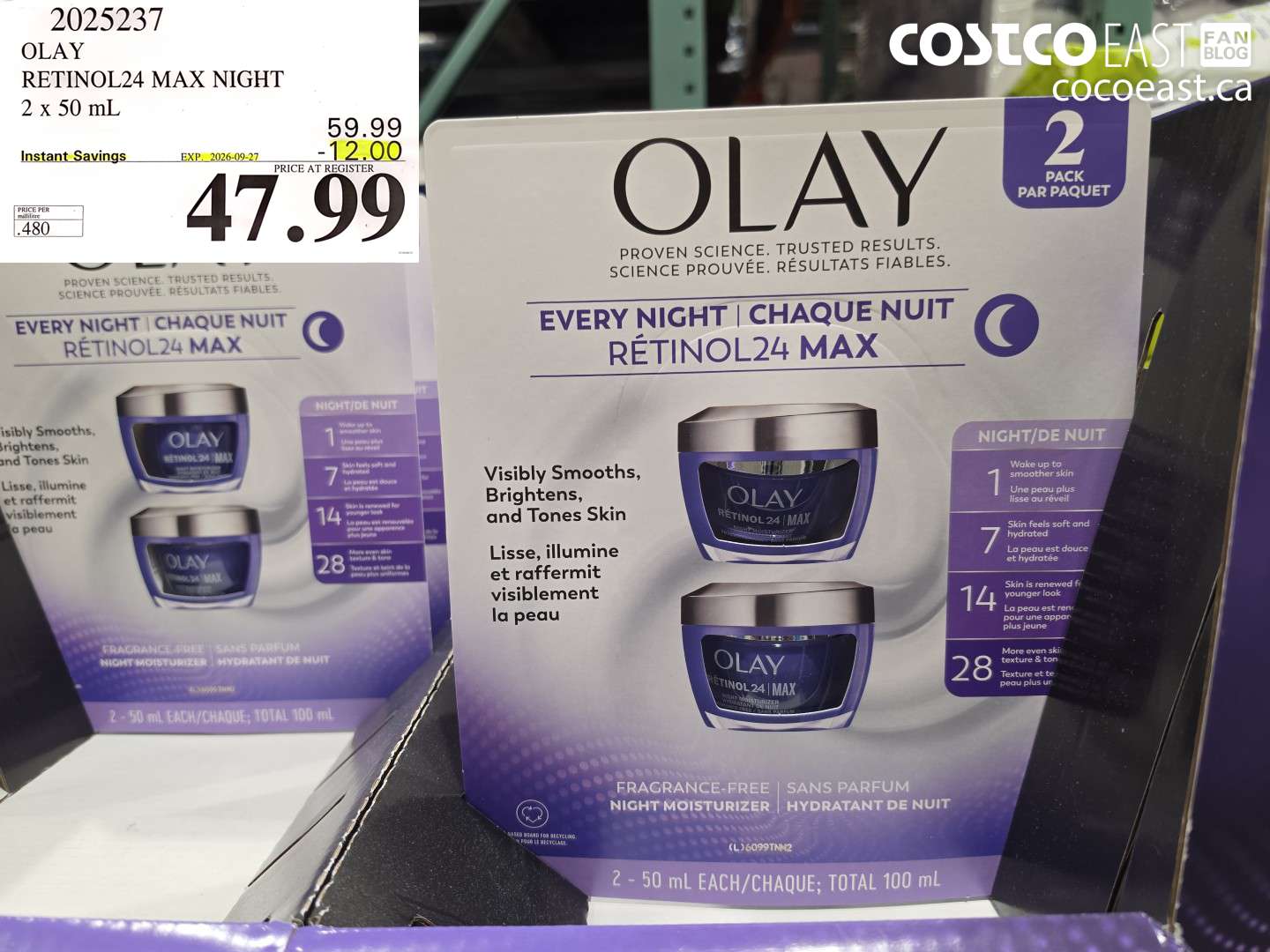 2025237 OLAY RETINOL24 MAX NIGHT 2 X 50 ML ($12.00 INSTANT SAVINGS EXPIRES ON 2026-09-27) $47.99