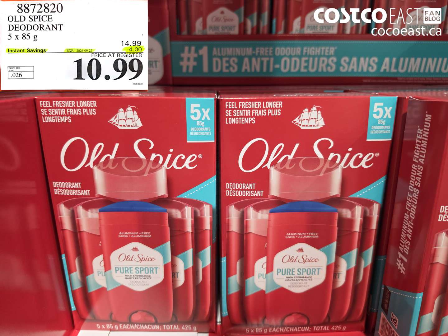 8872820 OLD SPICE DEODORANT 5 X 85 G ($4.00 INSTANT SAVINGS EXPIRES ON 2026-09-27) $10.99