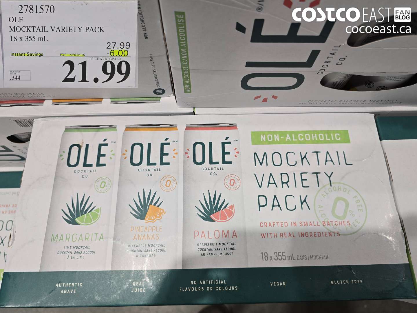2781570 OLE MOCKTAIL VARIETY PACK 18 X 355 ML ($6.00 INSTANT SAVINGS EXPIRES ON 2026-08-16) $21.99