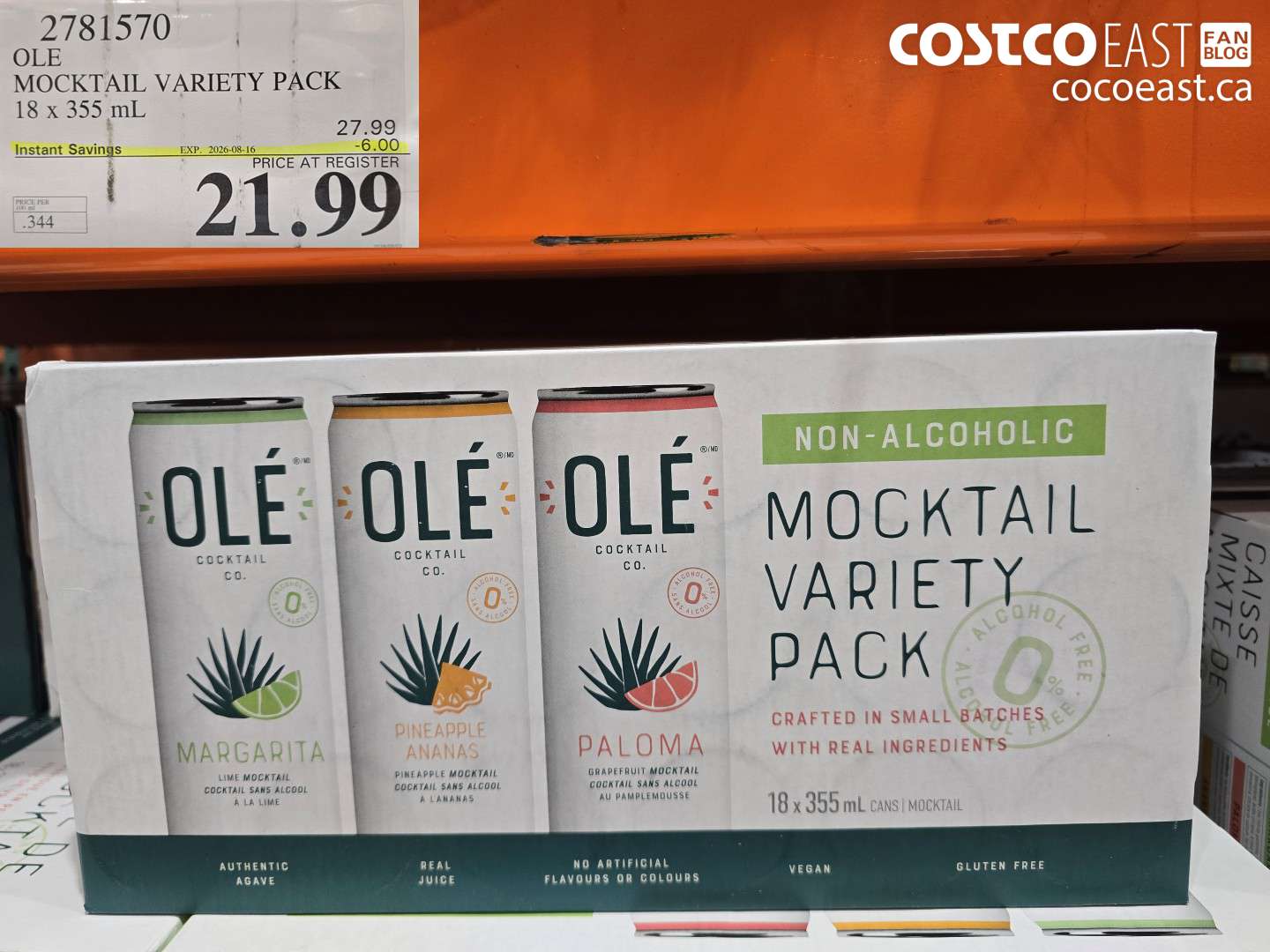 2781570 OLE MOCKTAIL VARIETY PACK 18 X 355 ML ($6.00 INSTANT SAVINGS EXPIRES ON 2026-08-16) $21.99