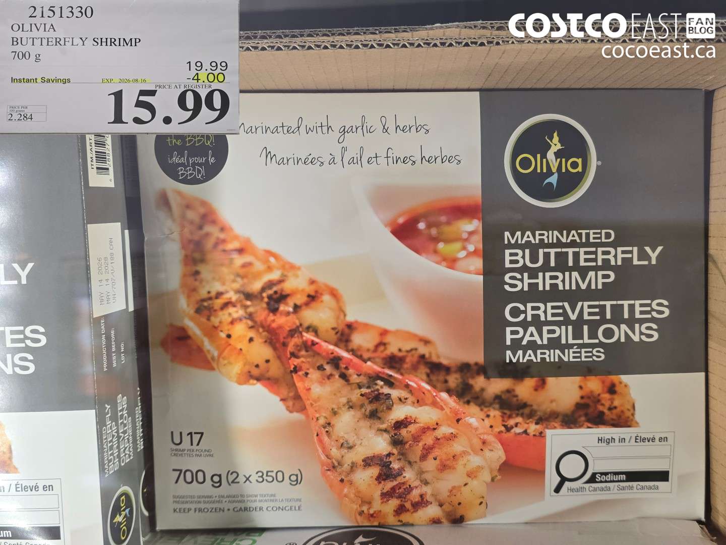 2151330 OLIVIA BUTTERFLY SHRIMP 700 G ($4.00 INSTANT SAVINGS EXPIRES ON 2026-08-16) $15.99