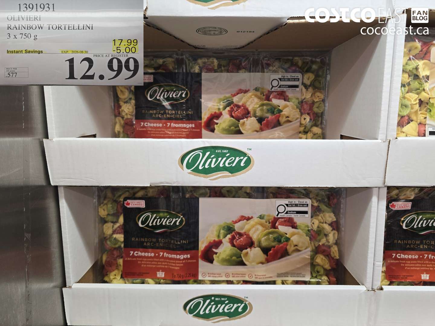 1391931 OLIVIERI RAINBOW TORTELLINI 3 X 750 G ($5.00 INSTANT SAVINGS EXPIRES ON 2026-08-30) $12.99