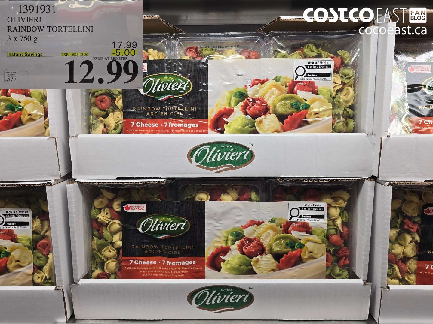 1391931 OLIVIERI RAINBOW TORTELLINI 3 X 750 G ($5.00 INSTANT SAVINGS EXPIRES ON 2026-08-30) $12.99