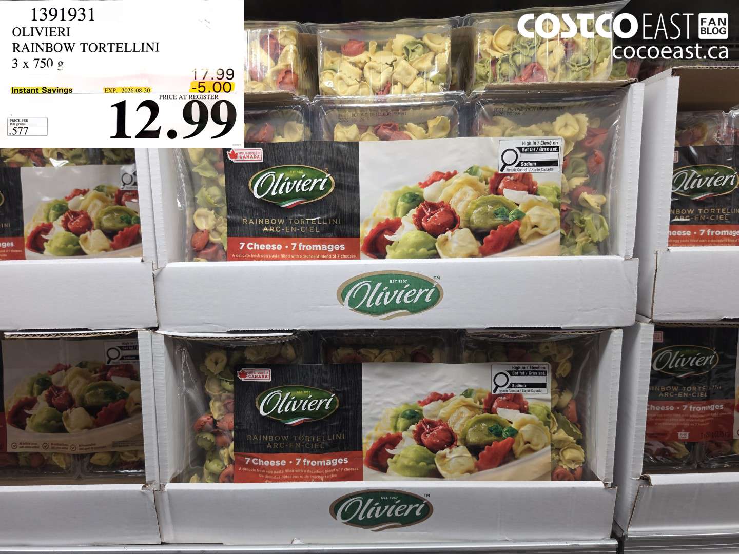 1391931 OLIVIERI RAINBOW TORTELLINI 3 X 750 G ($5.00 INSTANT SAVINGS EXPIRES ON 2026-08-30) $12.99