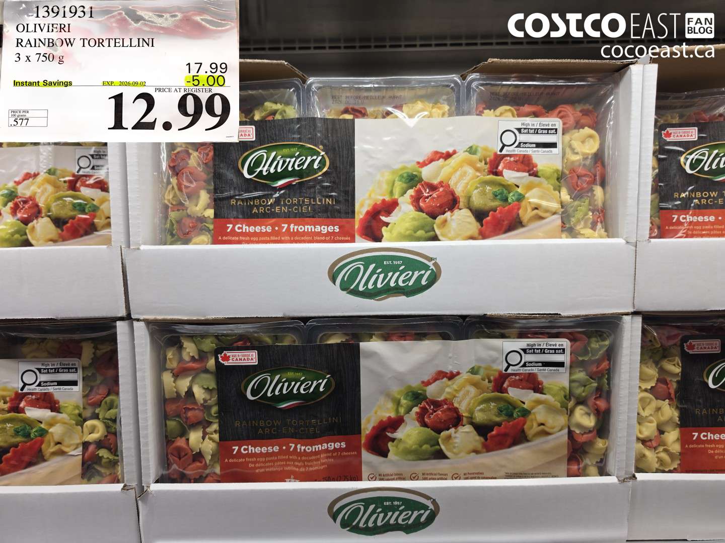 1391931 OLIVIERI RAINBOW TORTELLINI 3 X 750 G ($5.00 INSTANT SAVINGS EXPIRES ON 2026-09-02) $12.99