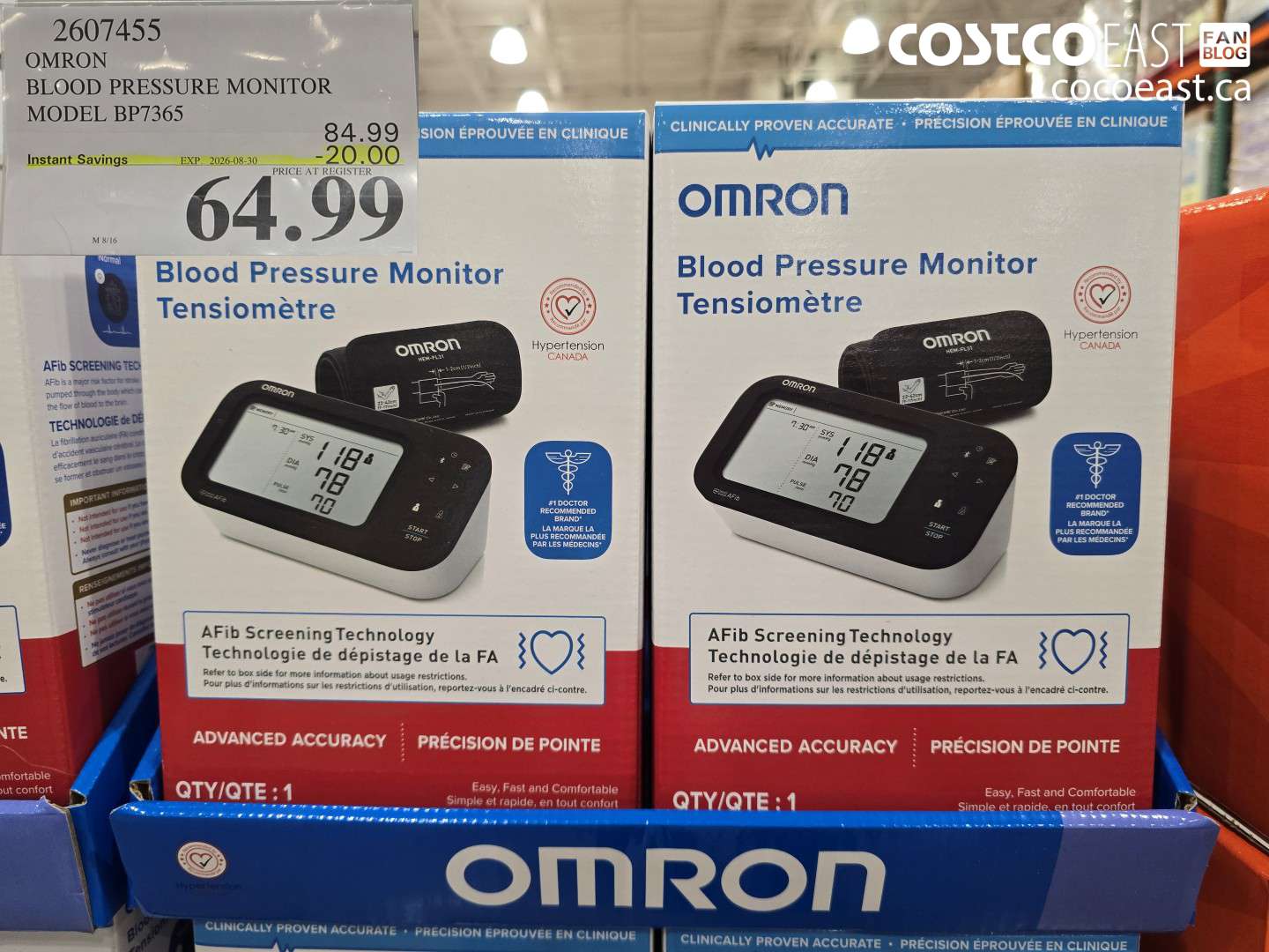 2607455 OMRON BLOOD PRESSURE MONITOR MODEL BP7365 ($20.00 INSTANT SAVINGS EXPIRES ON 2026-08-30) $64.99