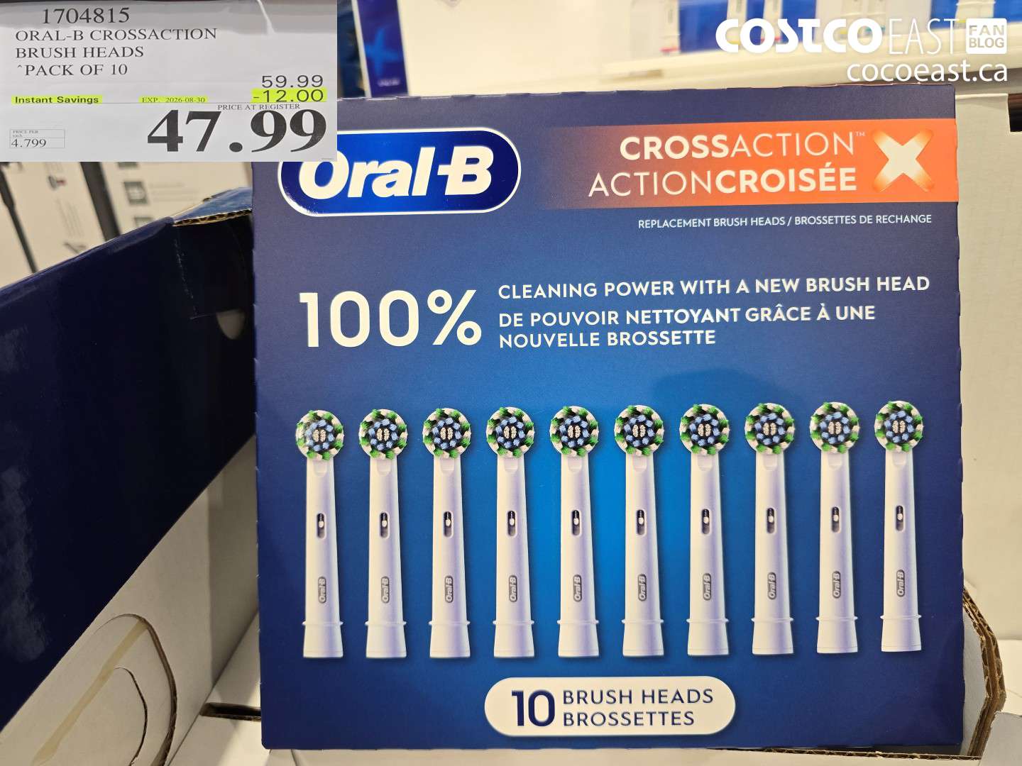 1704815 ORAL-B CROSSACTION BRUSH HEADS PACK OF 10 ($12.00 INSTANT SAVINGS EXPIRES ON 2026-08-30) $47.99