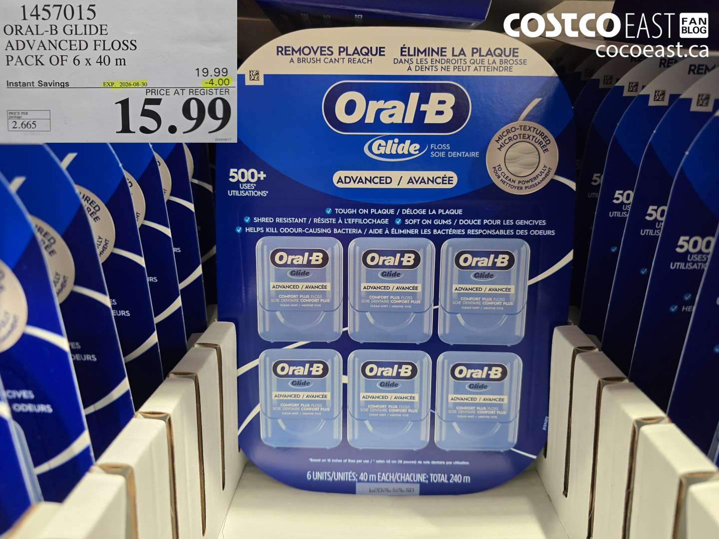 1457015 ORAL-B GLIDE ADVANCED FLOSS PACK OF 6 X 40 M ($4.00 INSTANT SAVINGS EXPIRES ON 2026-08-30) $15.99