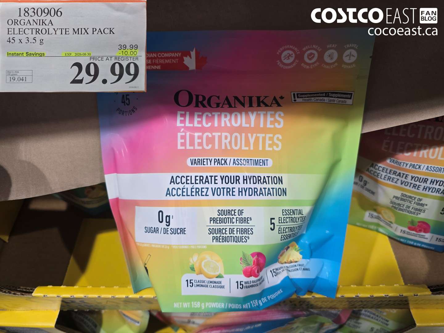 1830906 ORGANIKA ELECTROLYTE MIX PACK 45 X 3.5 G ($10.00 INSTANT SAVINGS EXPIRES ON 2026-08-30) $29.99