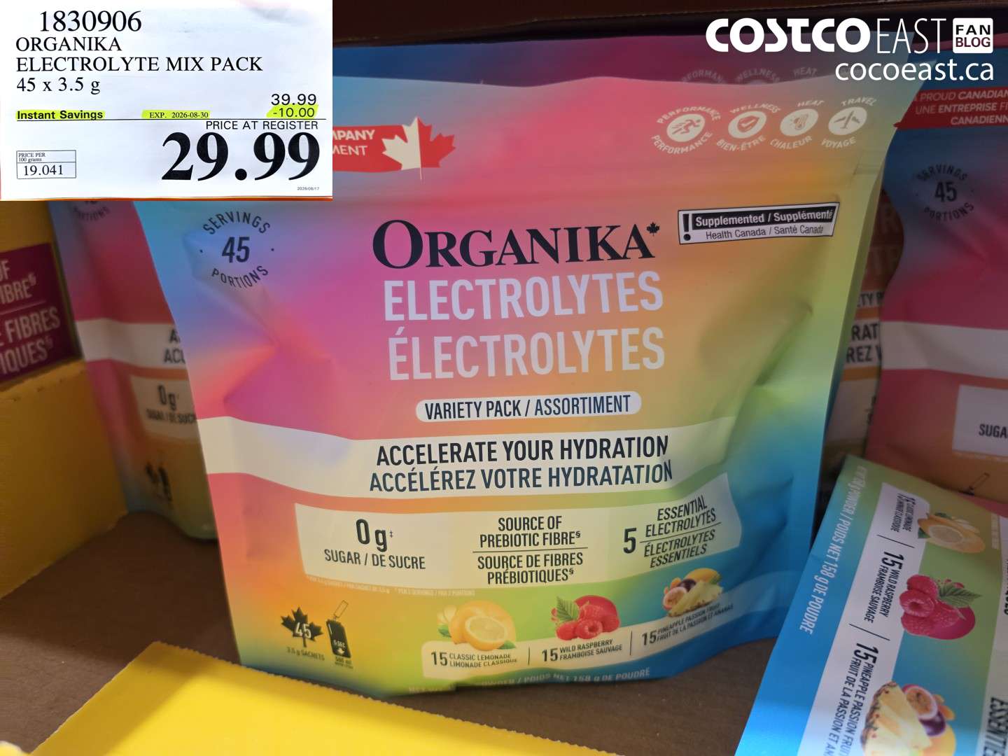1830906 ORGANIKA ELECTROLYTE MIX PACK 45 X 3.5 G ($10.00 INSTANT SAVINGS EXPIRES ON 2026-08-30) $29.99