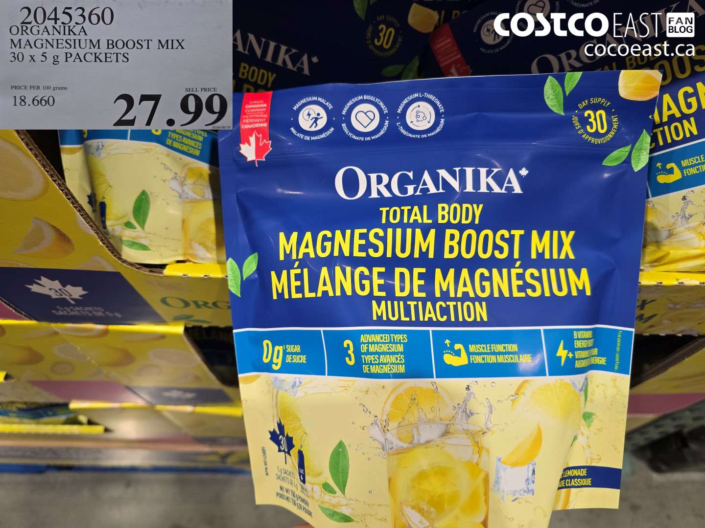 2045360 ORGANIKA MAGNESIUM BOOST MIX 30 X 5 G PACKETS $27.99