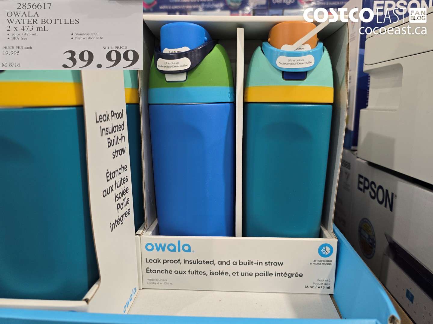 2856617 OWALA WATER BOTTLES 2 X 473 ML $39.99