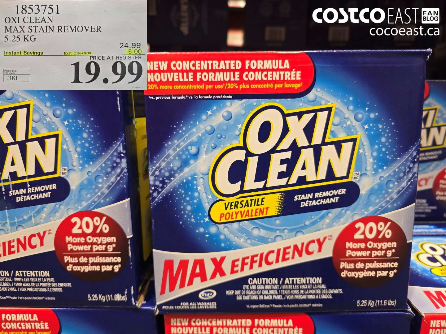1853751 OXI CLEAN MAX STAIN REMOVER 5.25 KG ($5.00 INSTANT SAVINGS EXPIRES ON 2026-08-30) $19.99