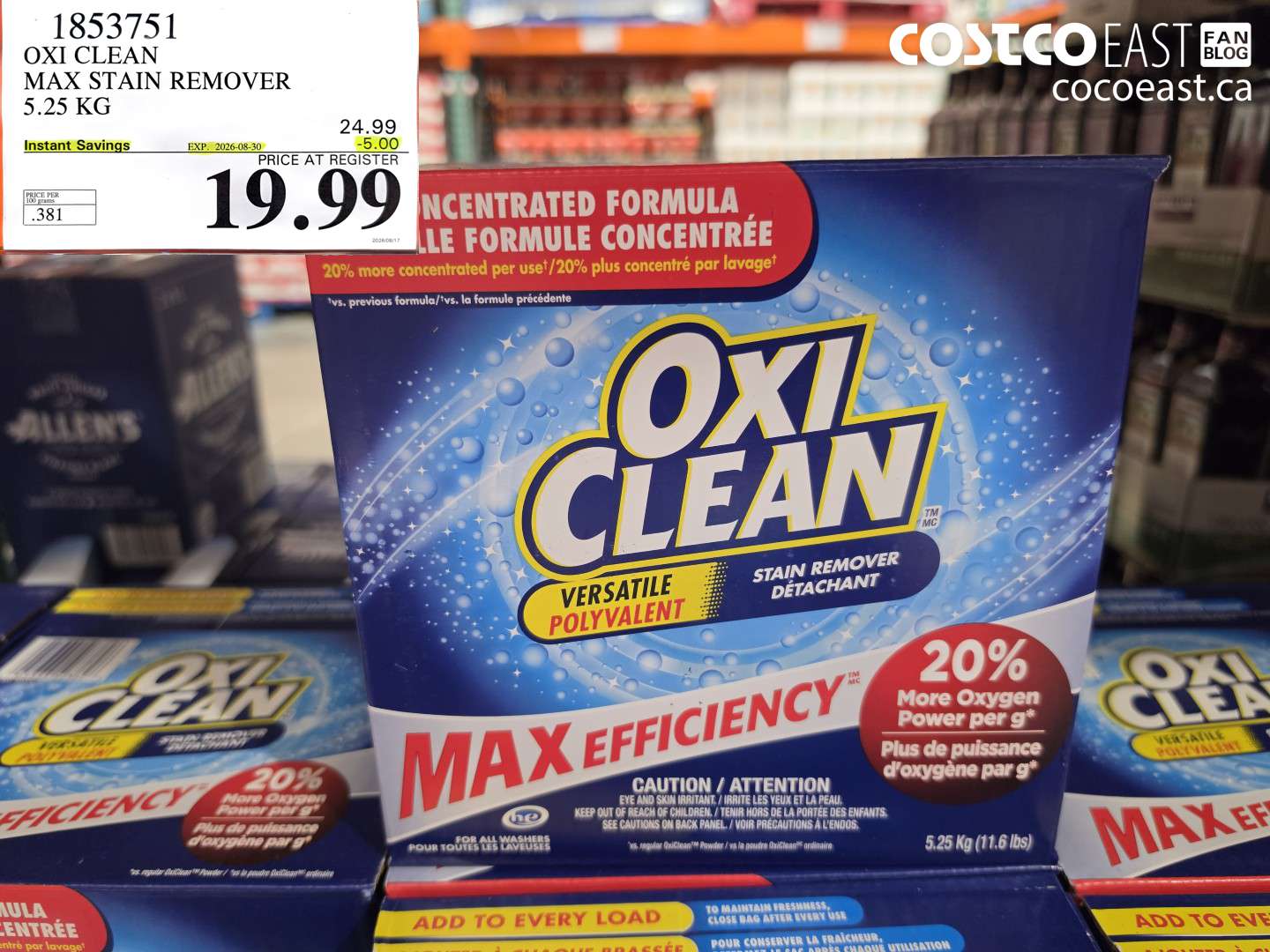 1853751 OXI CLEAN MAX STAIN REMOVER 5.25 KG ($5.00 INSTANT SAVINGS EXPIRES ON 2026-08-30) $19.99