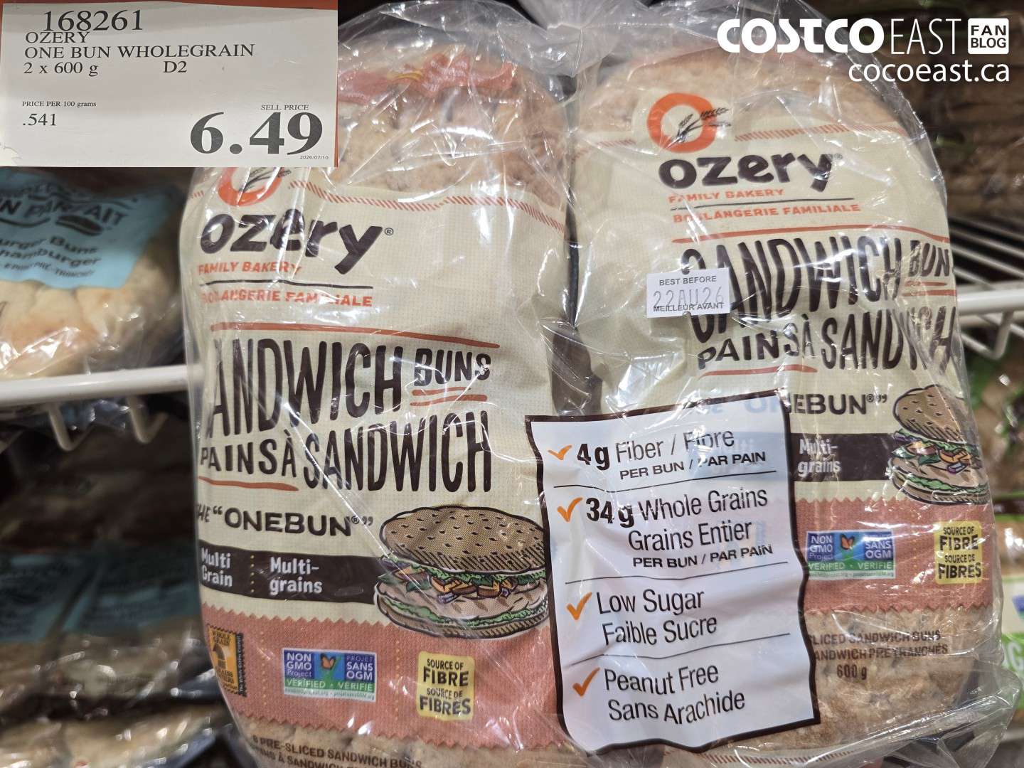 168261 OZERY ONE BUN WHOLEGRAIN 2 X 600 G $6.49