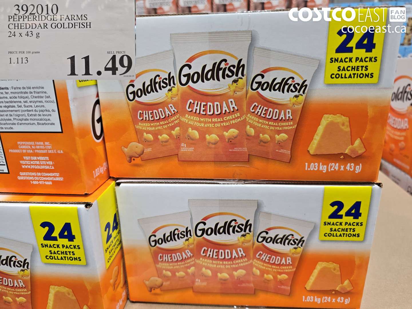 392010 PEPPERIDGE FARMS CHEDDAR GOLDFISH 24 X 43 G $11.49