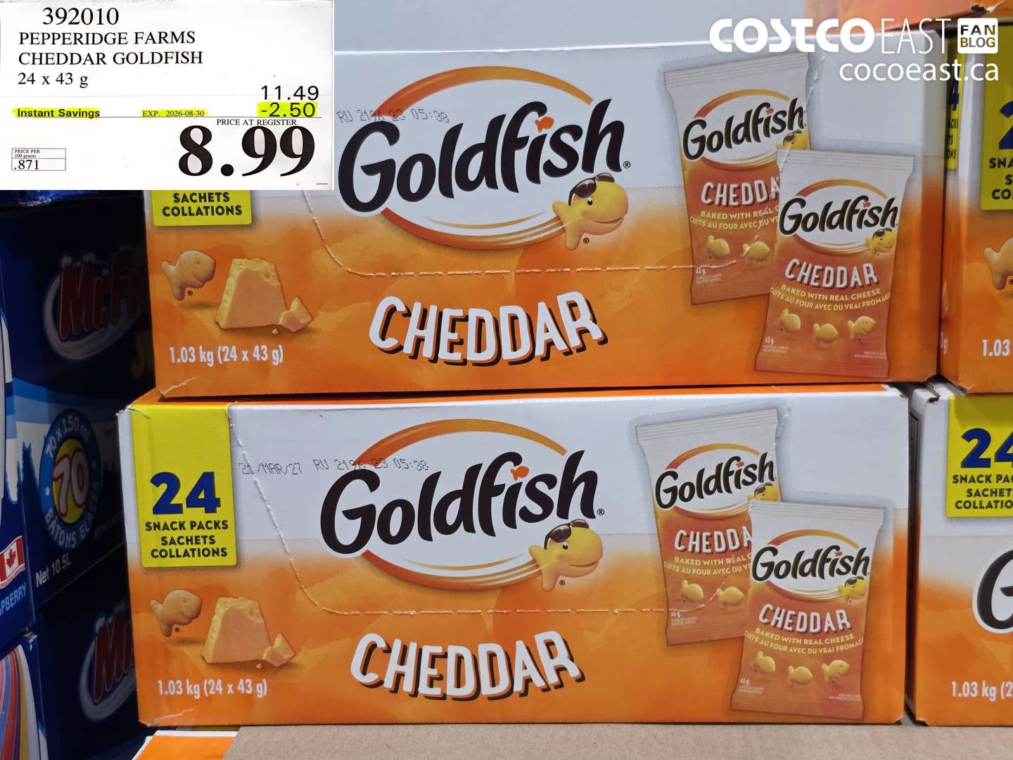 392010 PEPPERIDGE FARMS CHEDDAR GOLDFISH 24 X 43 G ($2.50 INSTANT SAVINGS EXPIRES ON 2026-08-30) $8.99