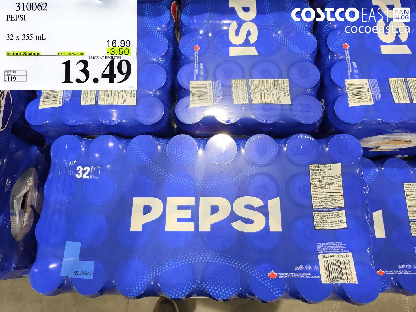 310062 PEPSI 32 X 355 ML ($3.50 INSTANT SAVINGS EXPIRES ON 2026-09-06) $13.49