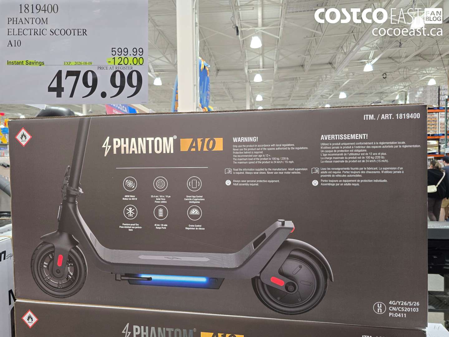 1819400 PHANTOM ELECTRIC SCOOTER A10 ($120.00 INSTANT SAVINGS EXPIRES ON 2026-08-09) $479.99