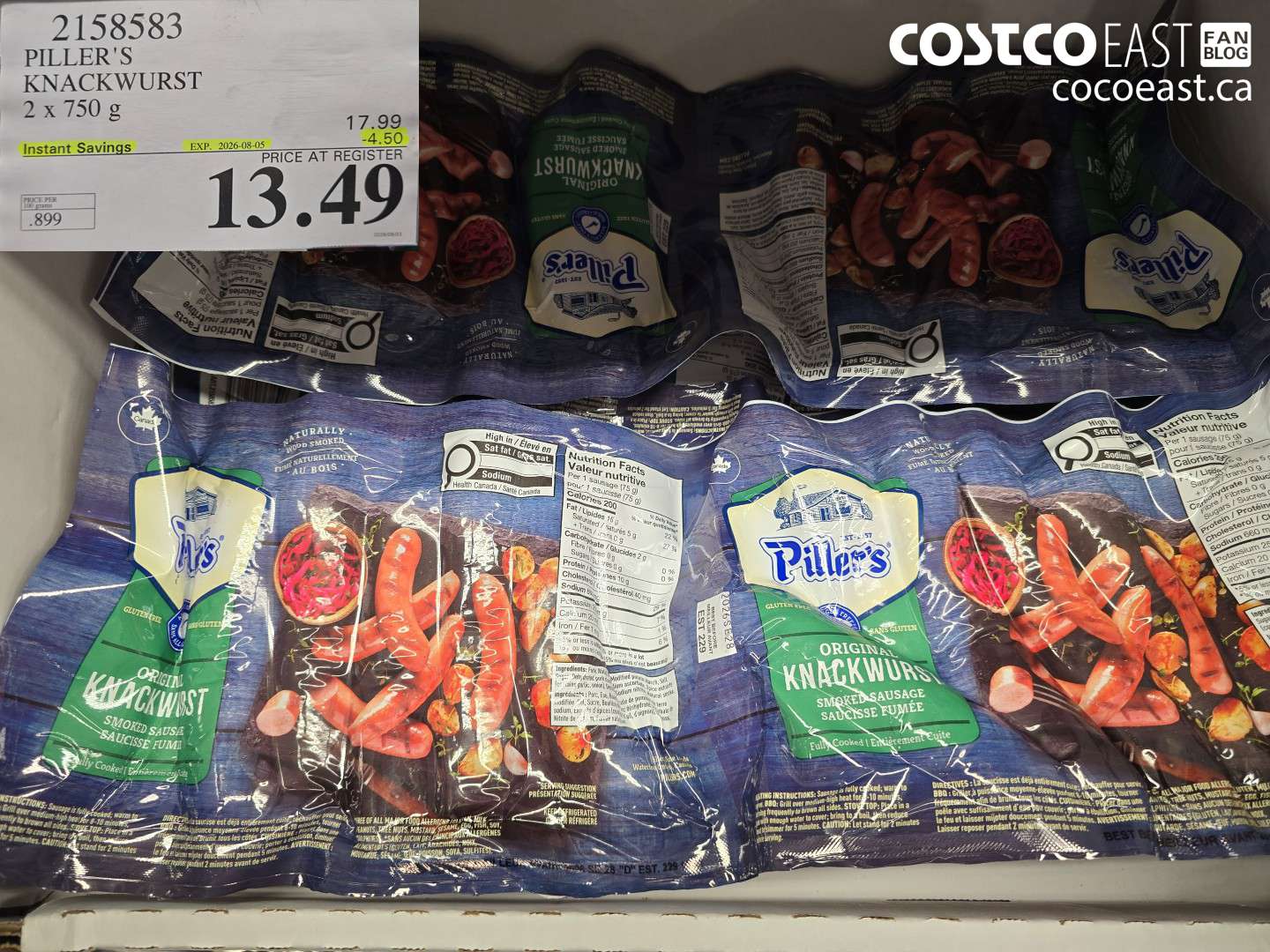 2158583 PILLER'S KNACKWURST 2 X 750 G ($4.50 INSTANT SAVINGS EXPIRES ON 2026-08-05) $13.49
