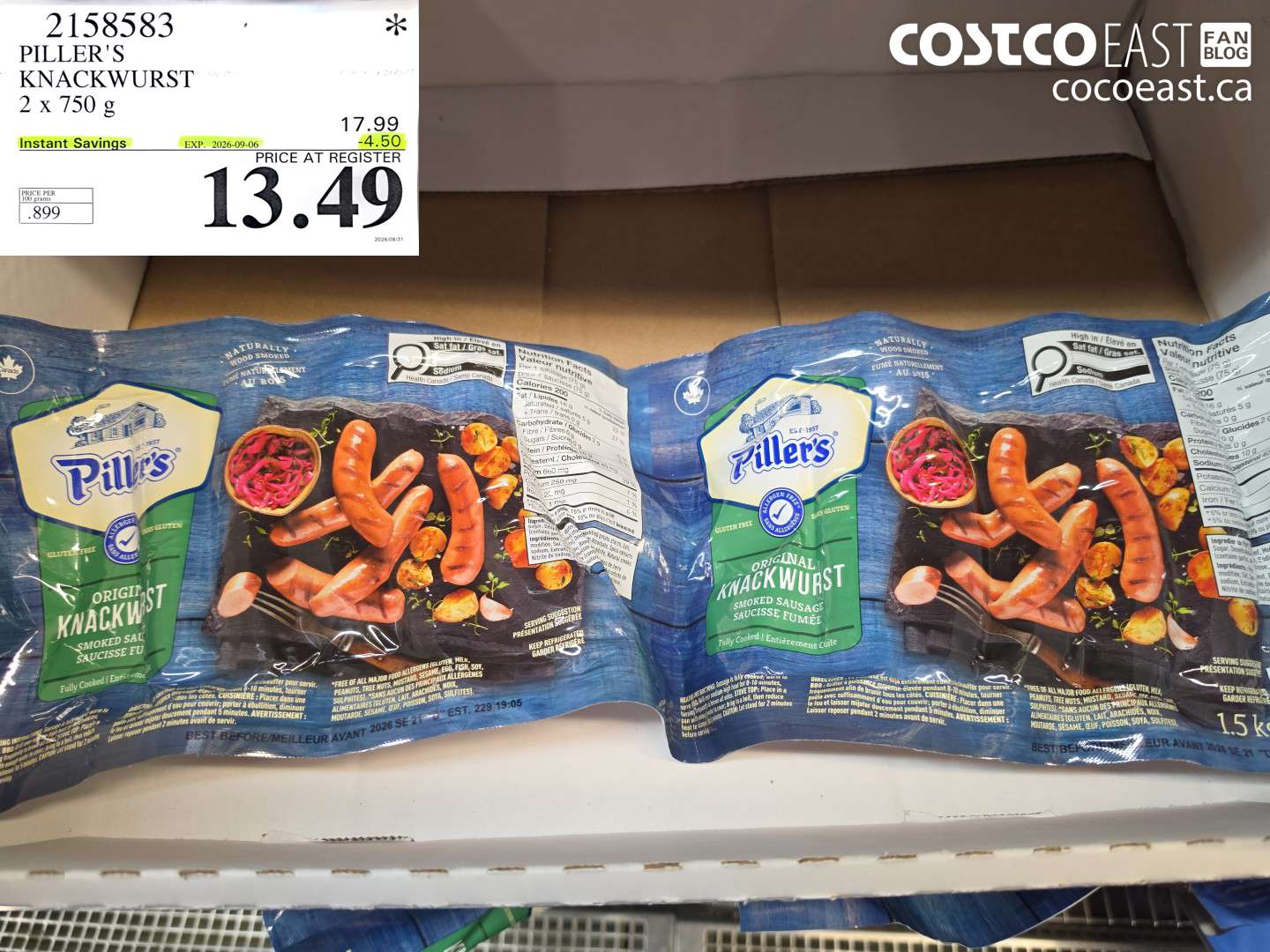2158583 PILLER'S KNACKWURST 2 X 750 G ($4.50 INSTANT SAVINGS EXPIRES ON 2026-09-06) $13.49