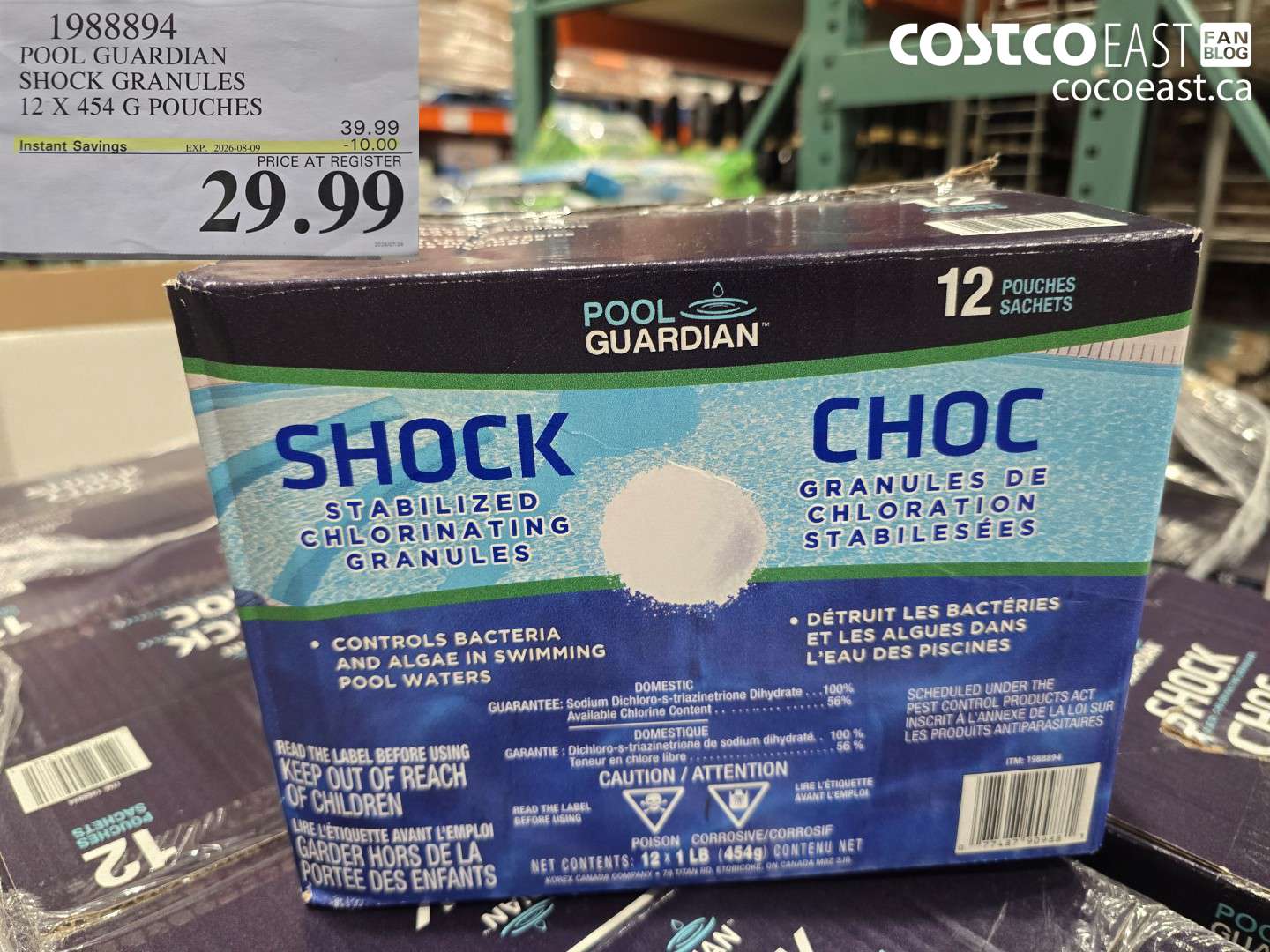 1988894 POOL GUARDIAN SHOCK GRANULES 12 X 454 G POUCHES ($10.00 INSTANT SAVINGS EXPIRES ON 2026-08-09) $29.99