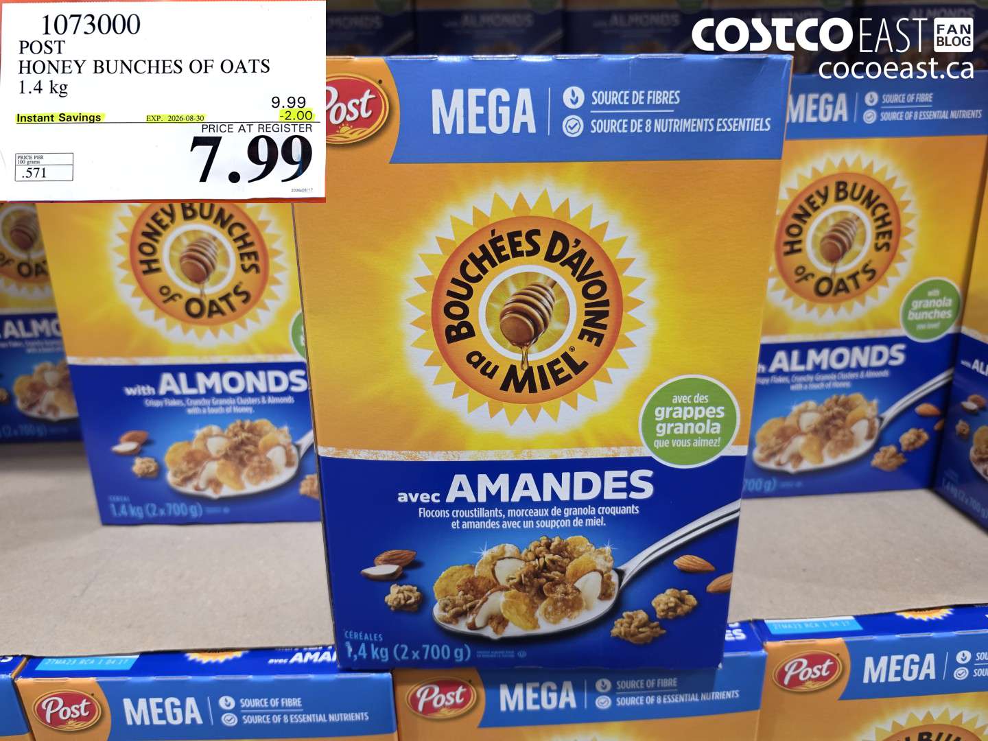 1073000 POST HONEY BUNCHES OF OATS 1.4 KG ($2.00 INSTANT SAVINGS EXPIRES ON 2026-08-30) $7.99
