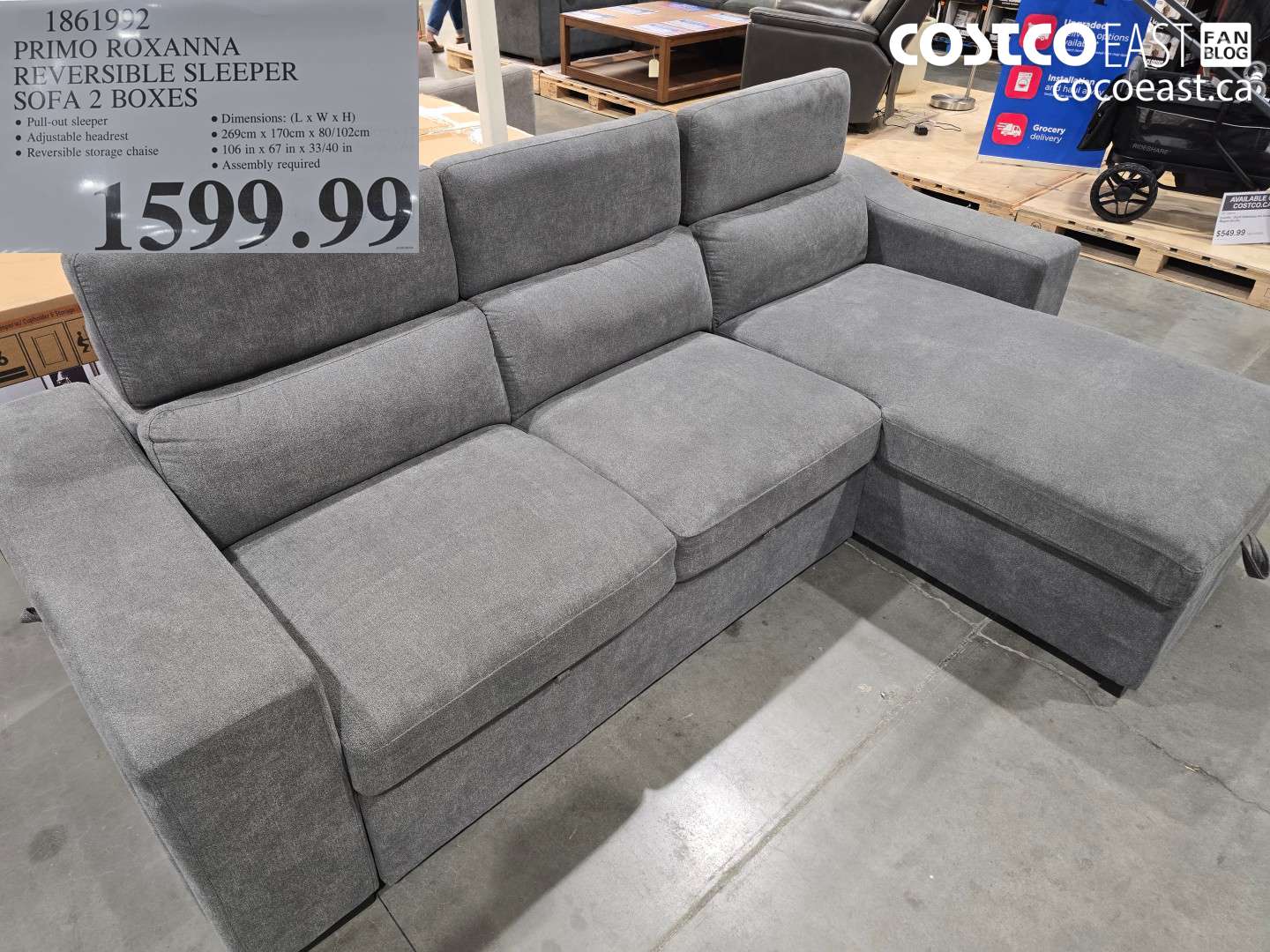 1861992 PRIMO ROXANNA REVERSIBLE SLEEPER SOFA 2 BOXES $1599.99