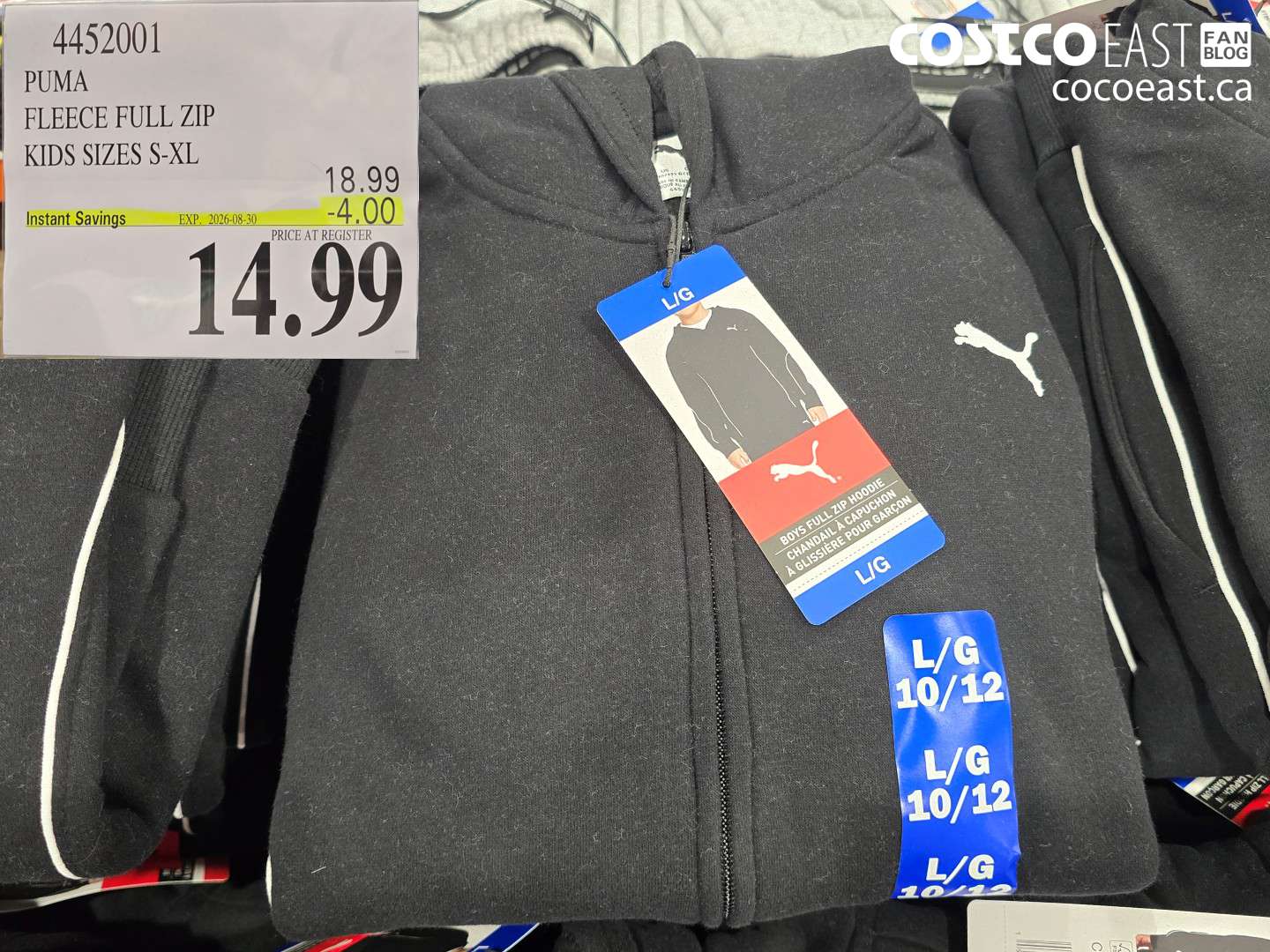 4452001 PUMA FLEECE FULL ZIP KIDS SIZES S-XL ($4.00 INSTANT SAVINGS EXPIRES ON 2026-08-30) $14.99