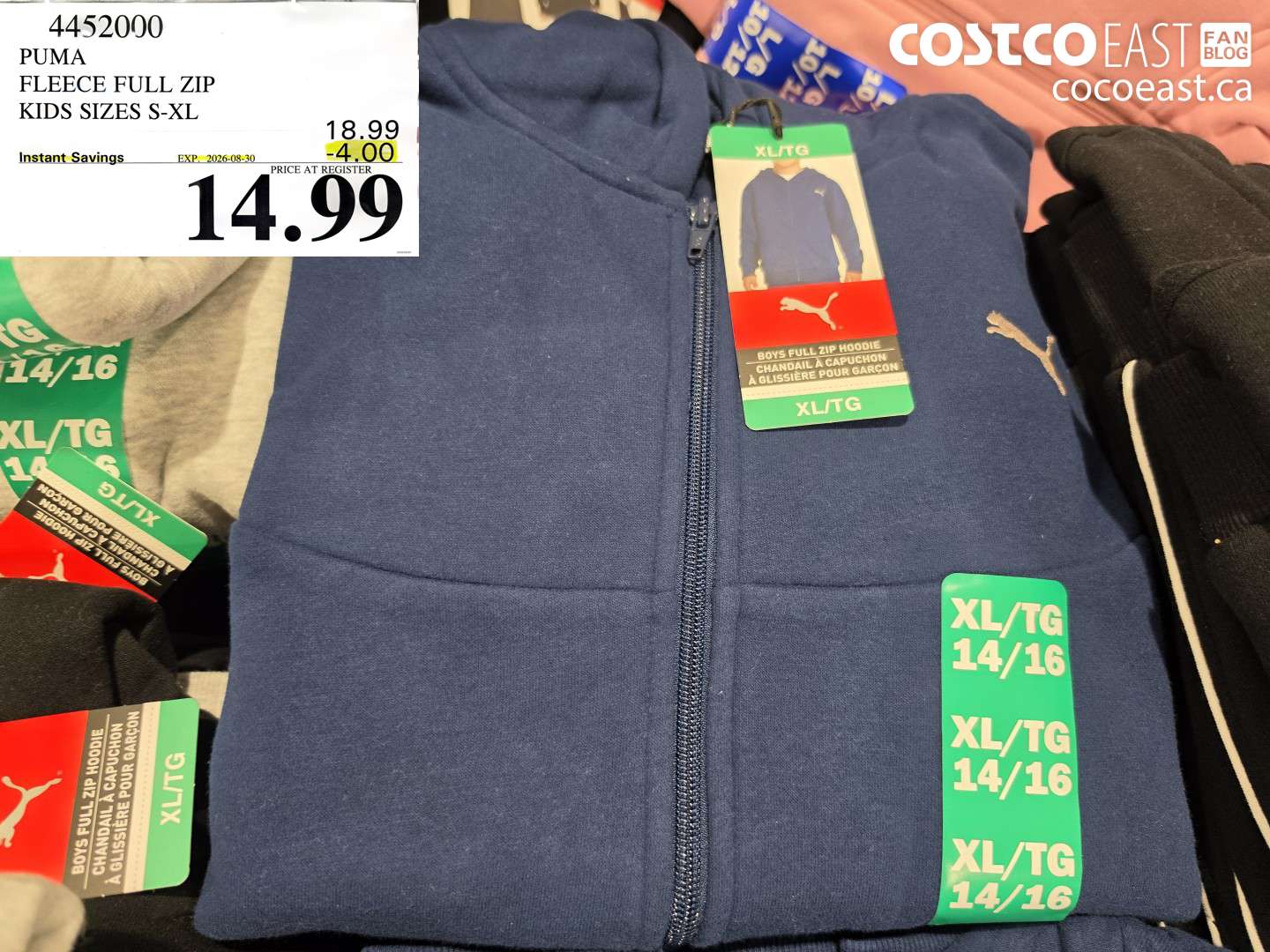 4452000 PUMA FLEECE FULL ZIP KIDS SIZES S-XL ($4.00 INSTANT SAVINGS EXPIRES ON 2026-08-30) $14.99