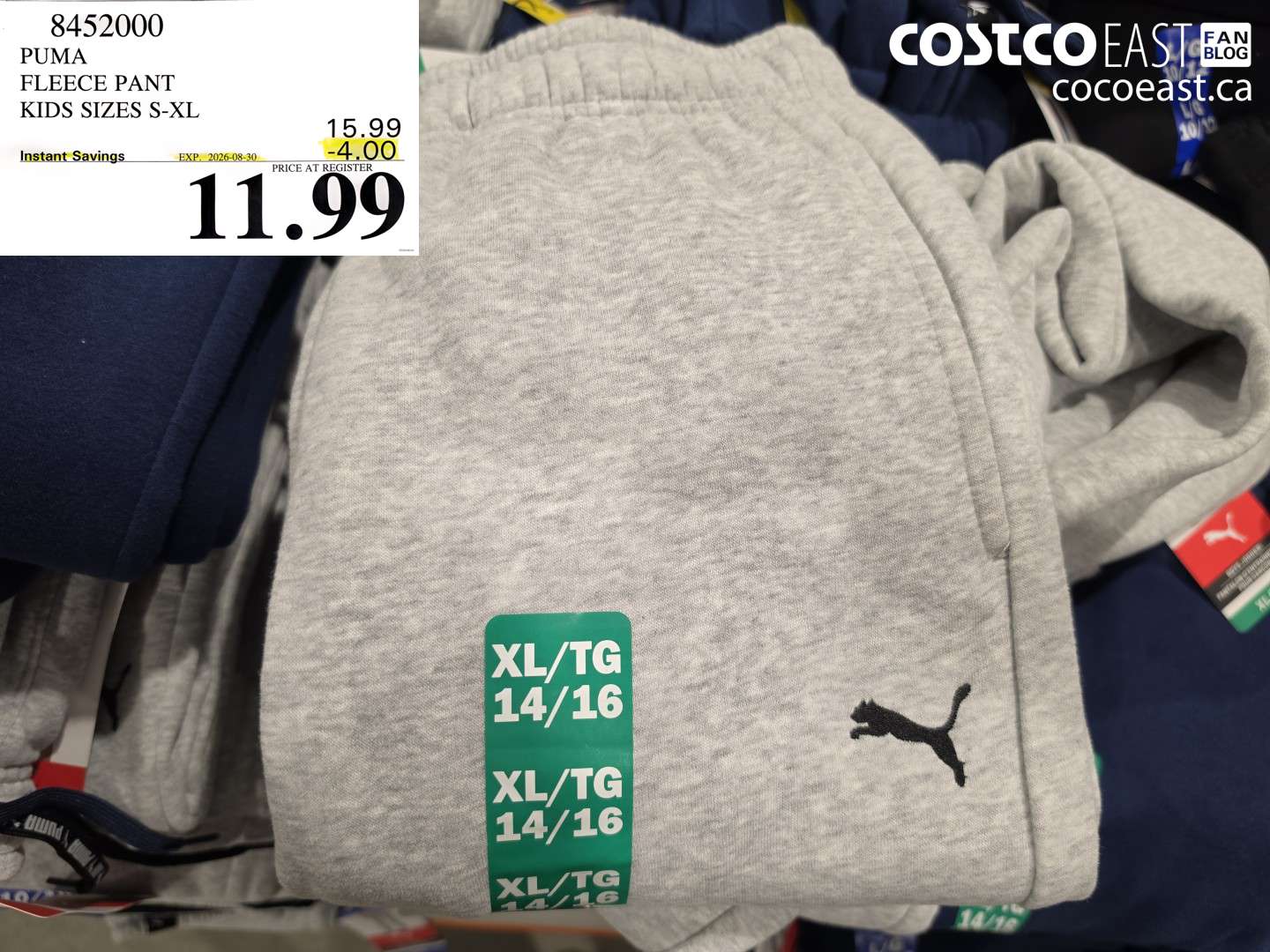 8452000 PUMA FLEECE PANT KIDS SIZES S-XL ($4.00 INSTANT SAVINGS EXPIRES ON 2026-08-30) $11.99