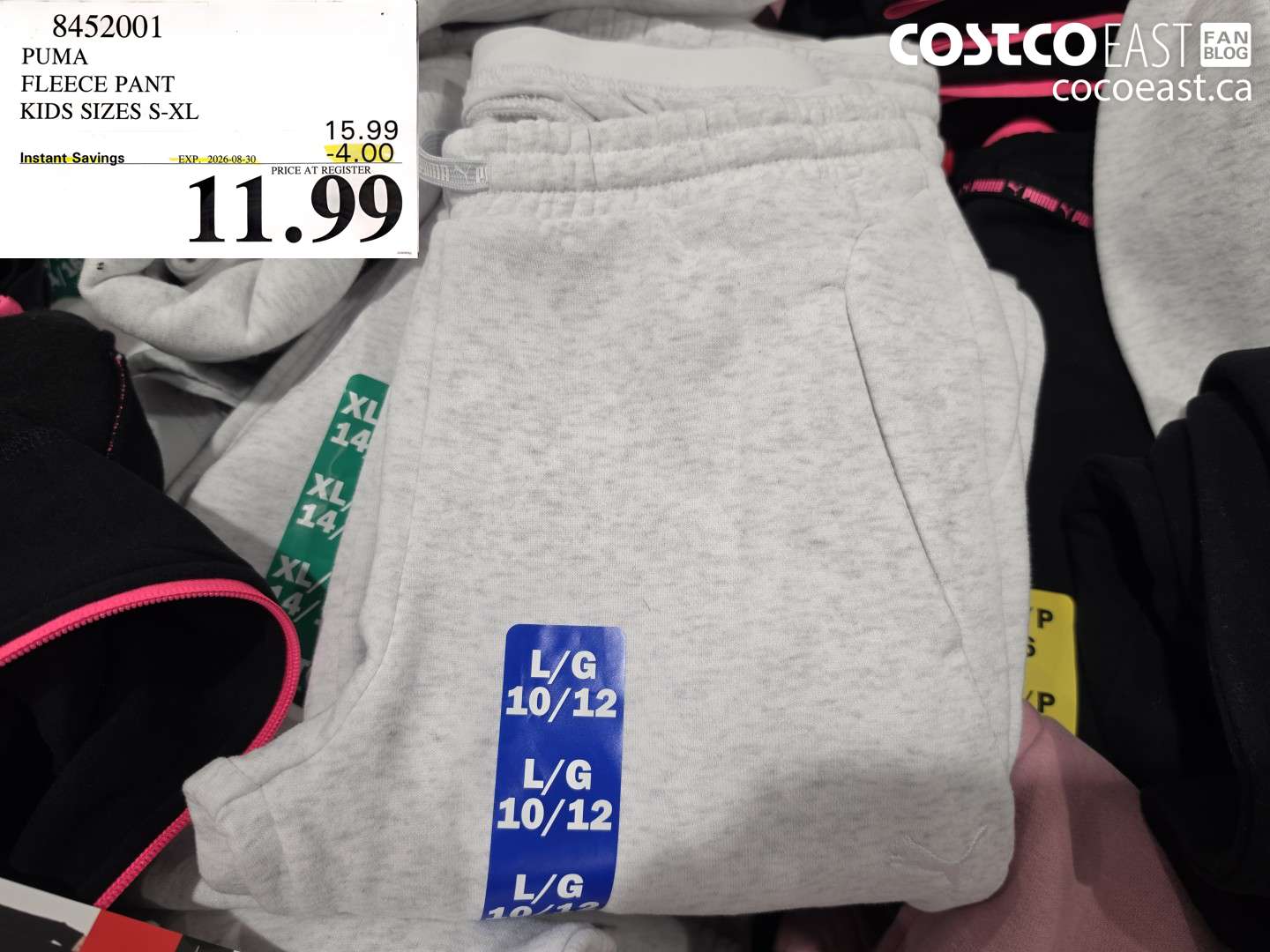 8452001 PUMA FLEECE PANT KIDS SIZES S-XL ($4.00 INSTANT SAVINGS EXPIRES ON 2026-08-30) $11.99
