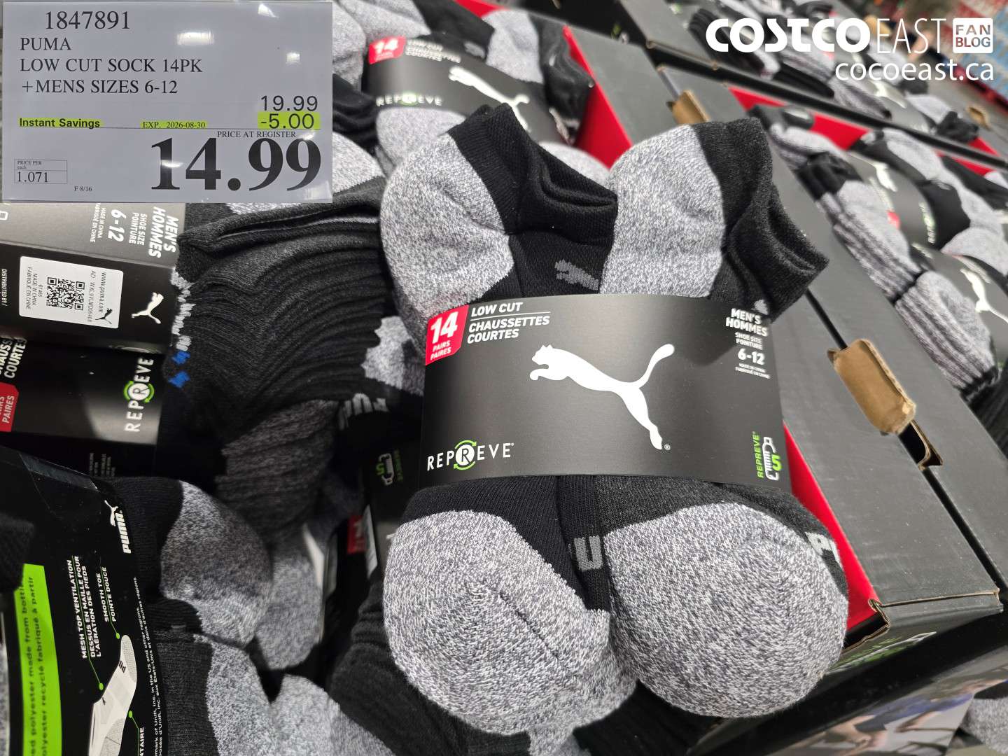 1847891 PUMA LOW CUT SOCK 14PK MENS SIZES 6-12 ($5.00 INSTANT SAVINGS EXPIRES ON 2026-08-30) $14.99