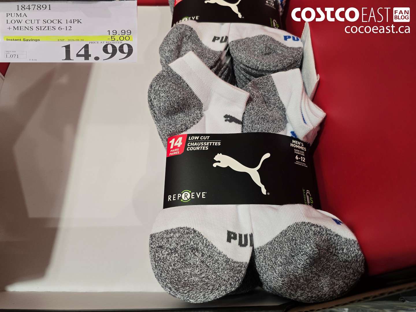 1847891 PUMA LOW CUT SOCK 14PK +MENS SIZES 6-12 ($5.00 INSTANT SAVINGS EXPIRES ON 2026-08-30) $14.99