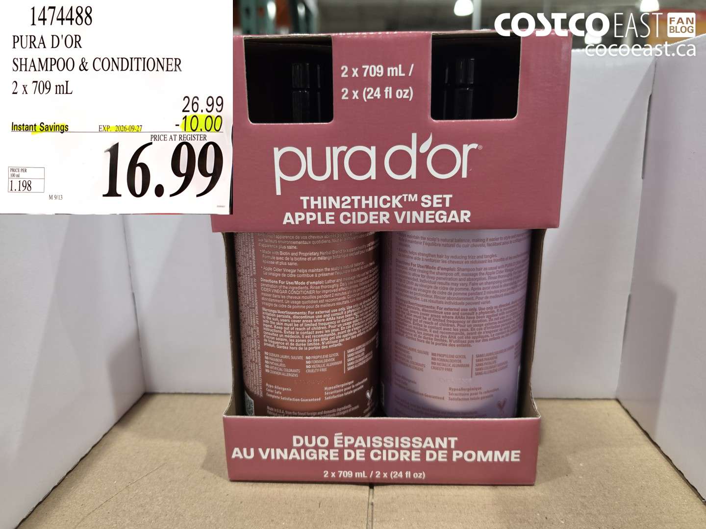 1474488 PURA D'OR SHAMPOO & CONDITIONER 2 X 709 ML ($10.00 INSTANT SAVINGS EXPIRES ON 2026-09-27) $16.99