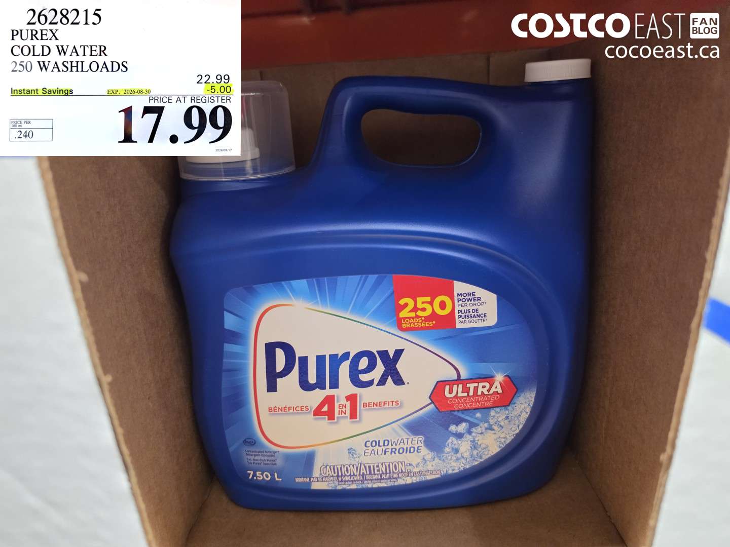 2628215 PUREX COLD WATER 250 WASHLOADS ($5.00 INSTANT SAVINGS EXPIRES ON 2026-08-30) $17.99
