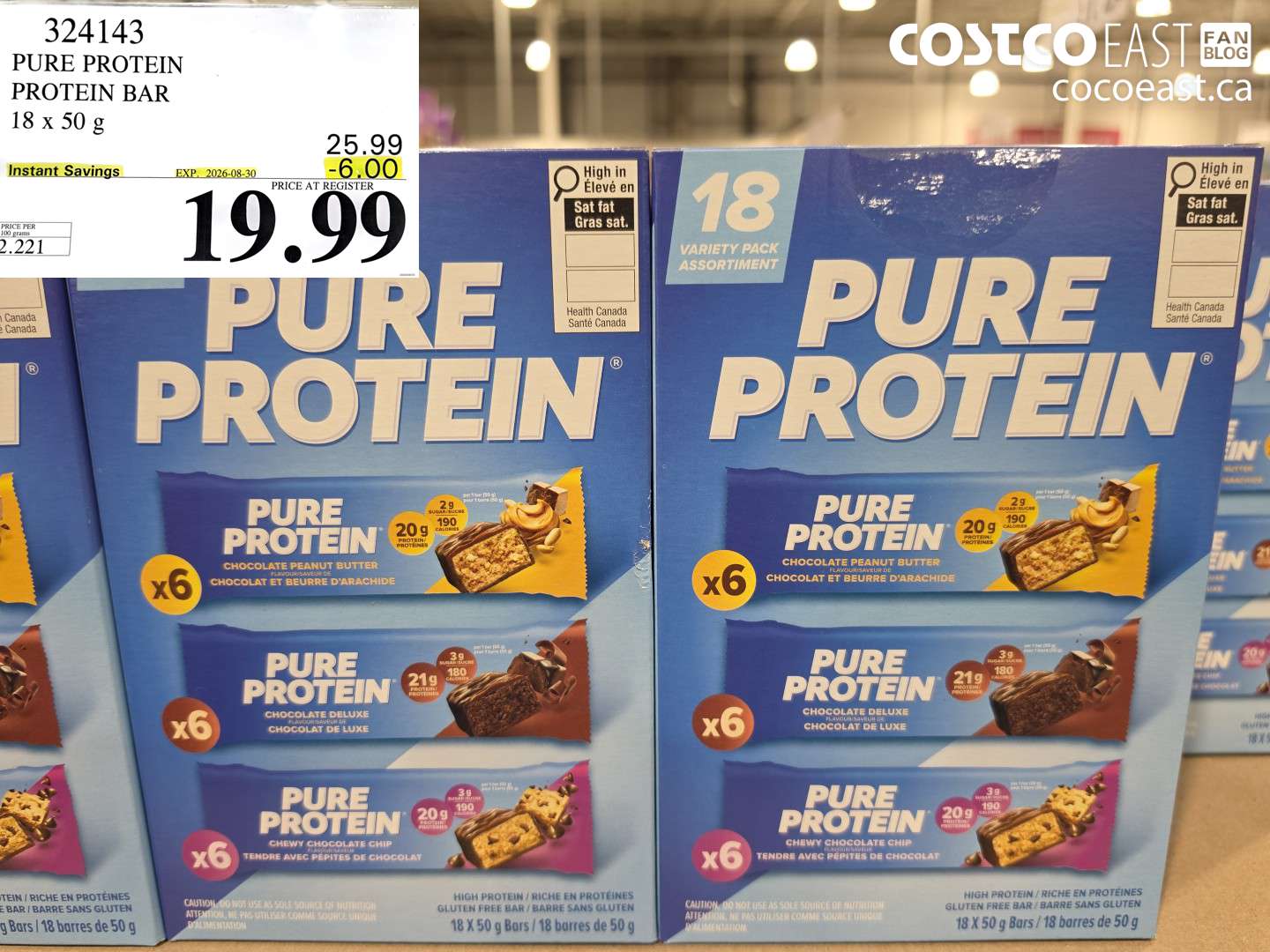 324143 PURE PROTEIN PROTEIN BAR 18 X 50 G ($6.00 INSTANT SAVINGS EXPIRES ON 2026-08-30) $19.99