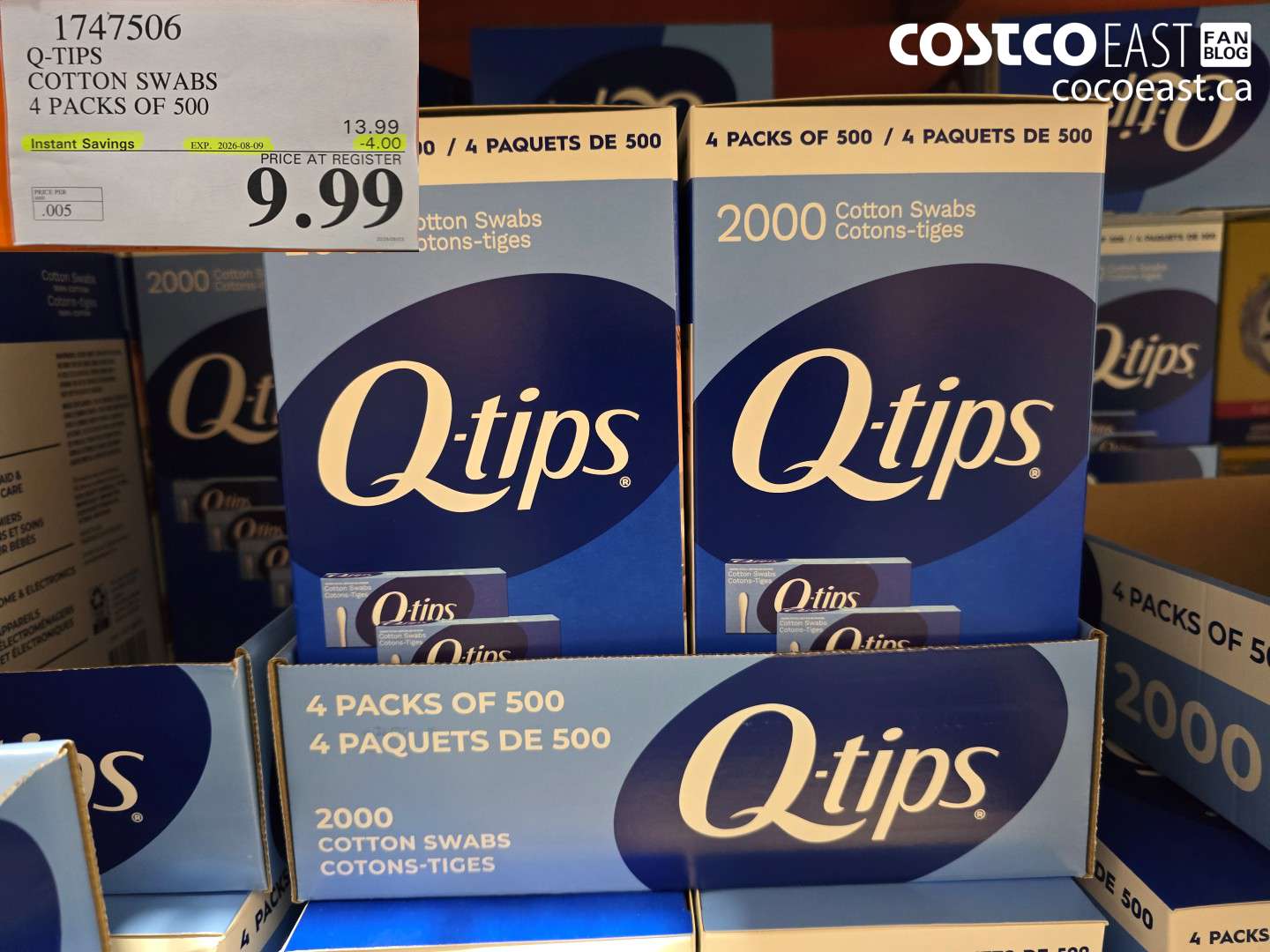 1747506 Q-TIPS COTTON SWABS 4 PACKS OF 500 ($4.00 INSTANT SAVINGS EXPIRES ON 2026-08-09) $9.99