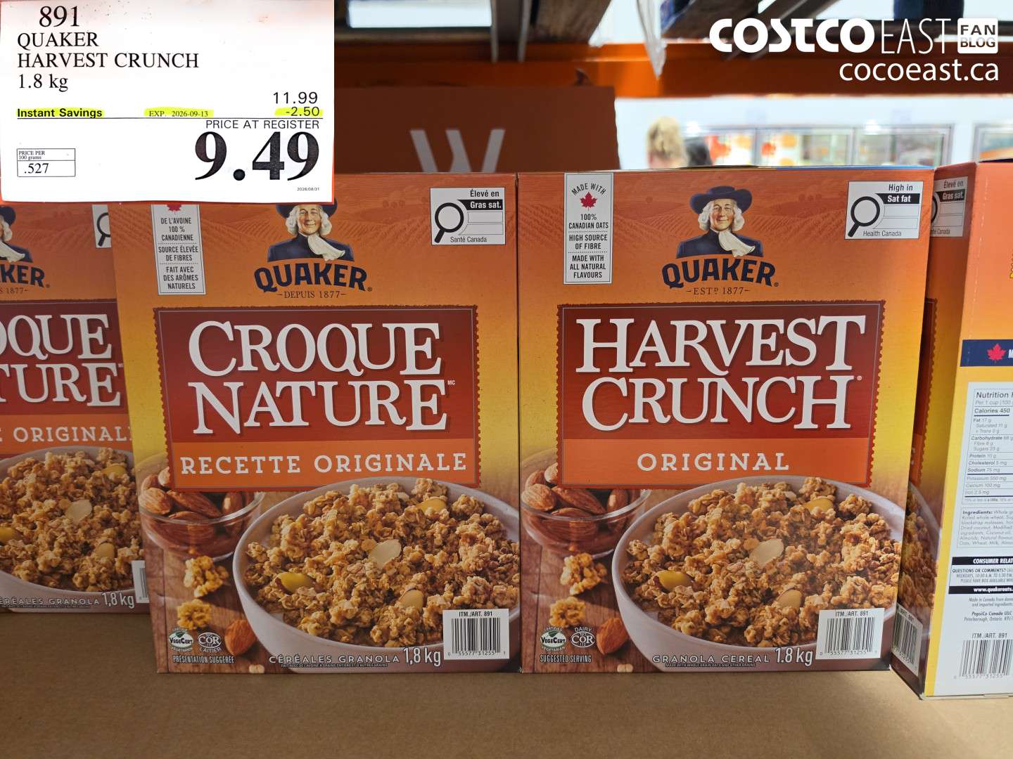 891 QUAKER HARVEST CRUNCH 1.8 KG ($2.50 INSTANT SAVINGS EXPIRES ON 2026-09-13) $9.49