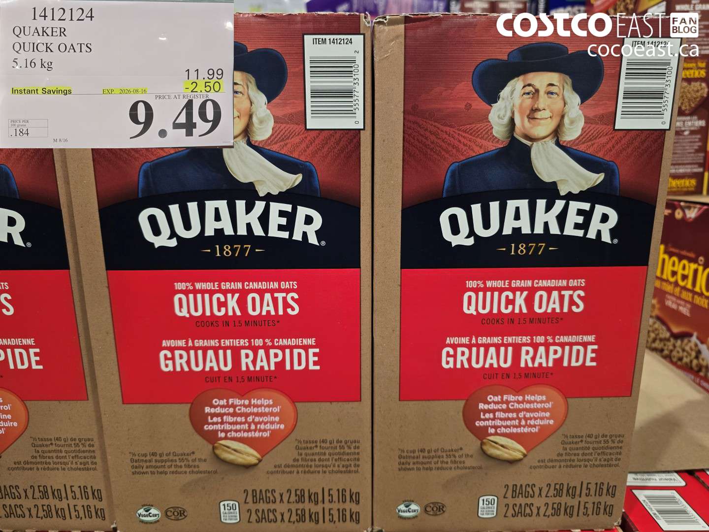 1412124 QUAKER QUICK OATS 5.16 KG ($2.50 INSTANT SAVINGS EXPIRES ON 2026-08-16) $9.49