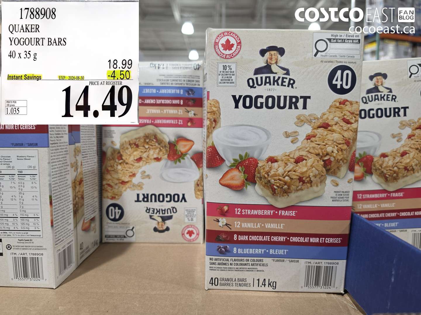 1788908 QUAKER YOGOURT BARS 40 X 35 G ($4.50 INSTANT SAVINGS EXPIRES ON 2026-08-30) $14.49